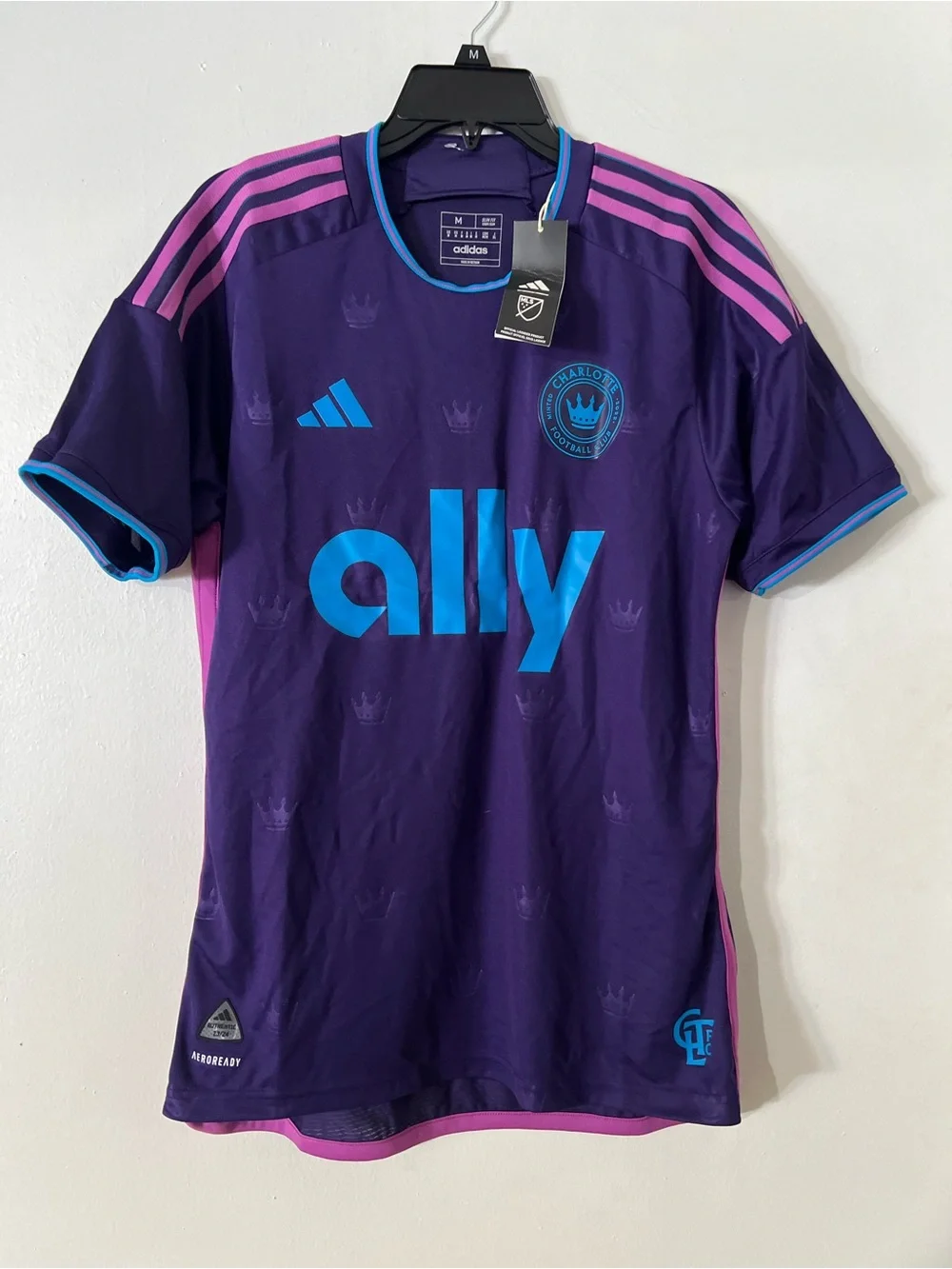 adidas Charlotte FC Purple Jersey with Pink Stripes and Blue Accents